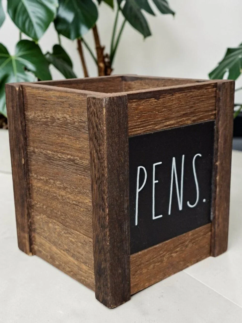 Rae Dunn PEN Holder, Wood Rustic Organizer PENS, Office Desk